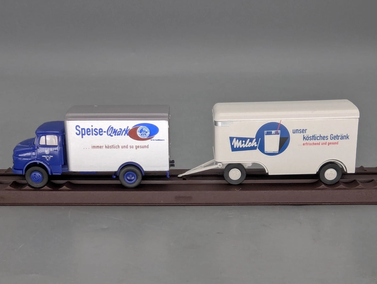 Lkw Modell H0 1:87 Brekina Mercedes Benz L 322 Koffer Lastwagen mit Anhänger OVP