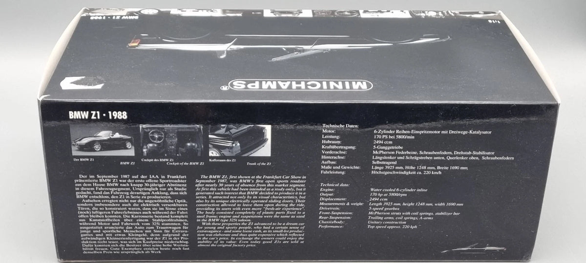 Modellautos 1:18 Minichamps 180 020100 BMW Z1 1988 black metallic OVP