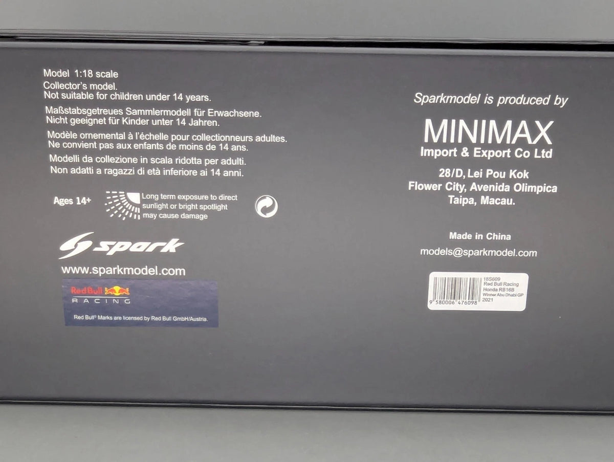 Modellautos 1:18 Spark Honda Red Bull RB16B WINNER Abu D 2021 #33 Verstappen OVP