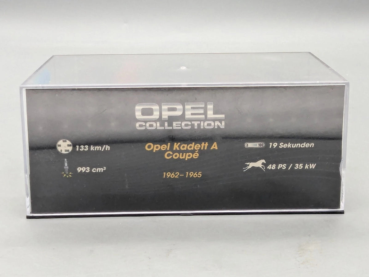 Modellautos 1:43 Ixo für Eaglemoss Opel Collection Kadett B Weiß mit Vitrine