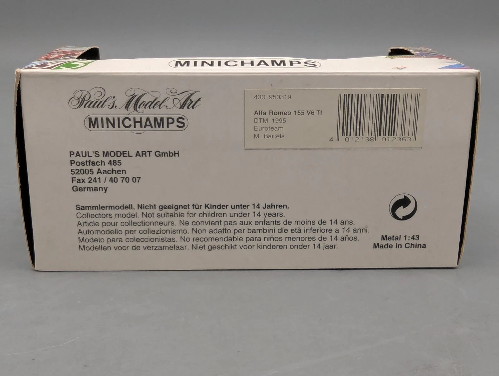 Modellautos 1:43 Minichamps Alfa Romeo 155 V6 TI DTM 1995 #27 Bartels mit OVP