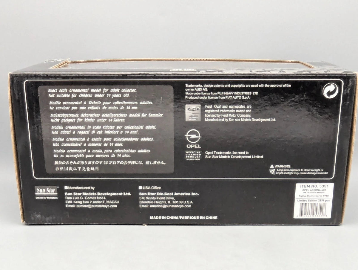Modellautos 1:18 Sun Star Opel Ascona 400 Rallye Monte Carlo 1980 #8 mit OVP