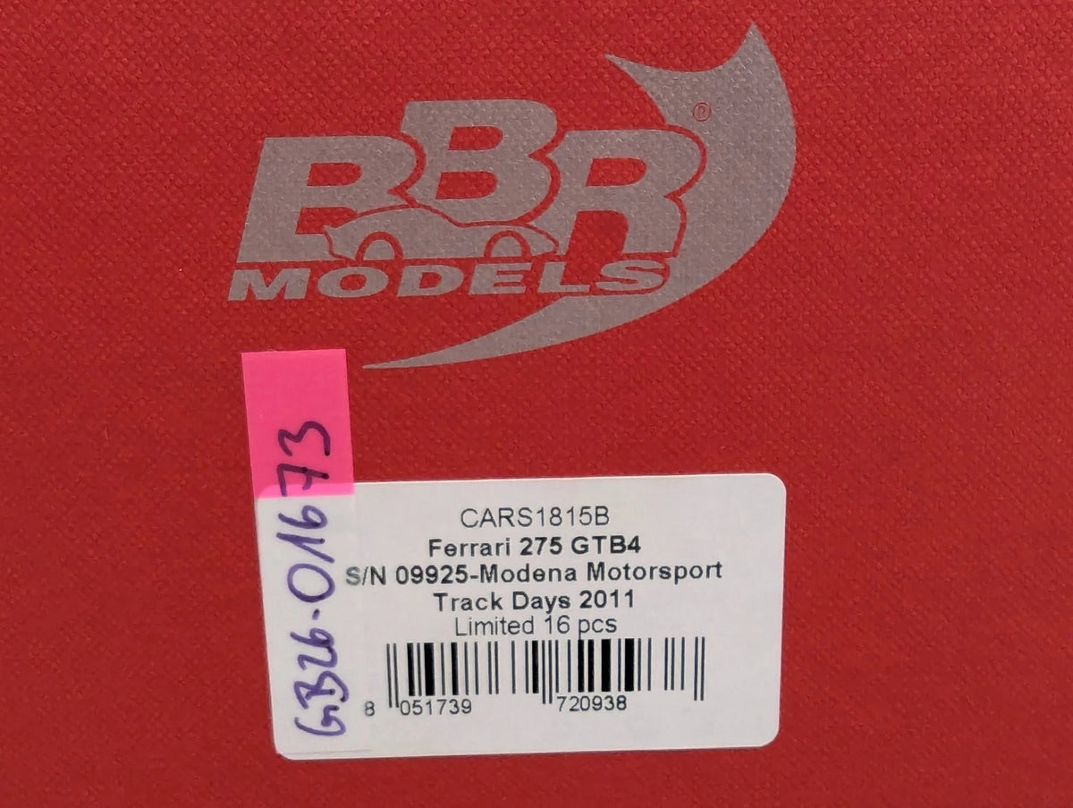 Modellautos 1:18 BBR Ferrari 275 GTB/4 1966 S/N 09925 01/16 mit Vitrine und OVP