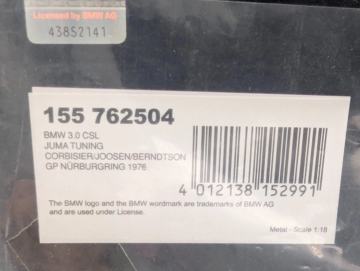 Modellautos 1:18 Minichamps BMW 3.0 CSL Nürburgring 1976 #4 Juma Tuning mit OVP