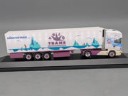 Lkw Modell 1:87 Herpa Scania Kühlkoffersattelzug Trio Trans mit Vitrine