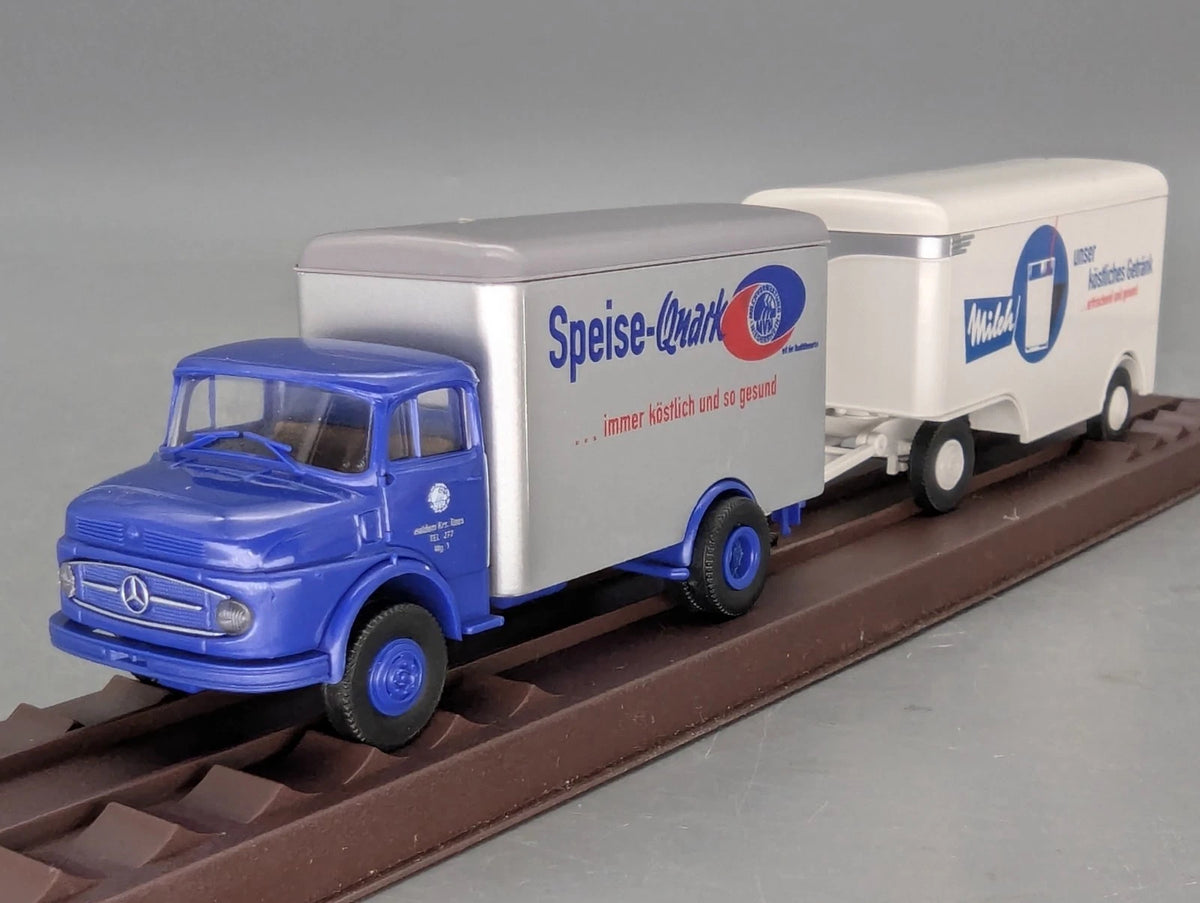 Lkw Modell H0 1:87 Brekina Mercedes Benz L 322 Koffer Lastwagen mit Anhänger OVP