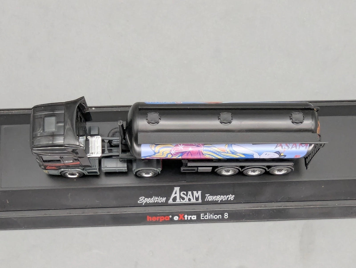Lkw Modell 1:87 Herpa Edition 8 Scania Silo Sattelzug ASAM Transporte Vitrine