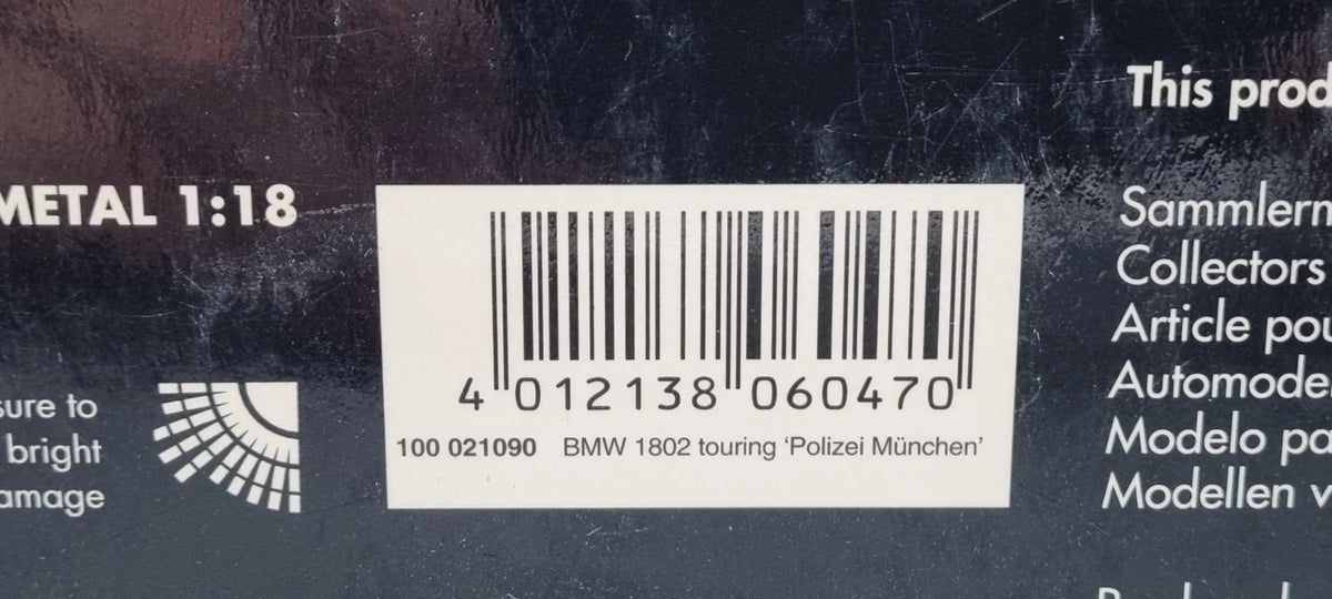 Modellautos 1:18 Minichamps 100 021090 BMW 1802 touring Polizei München OVP