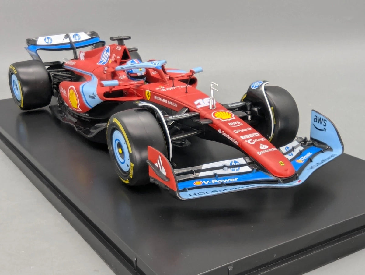 Modellautos 1:18 Bburago Ferrari SF24 Miami 2024 #16 C. Leclerc mit Vitrine OVP