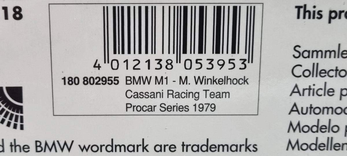 Modellautos 1:18 Minichamps 180 802955 BMW M1 Procar 1979 Cassani Ltd 1/1002 OVP