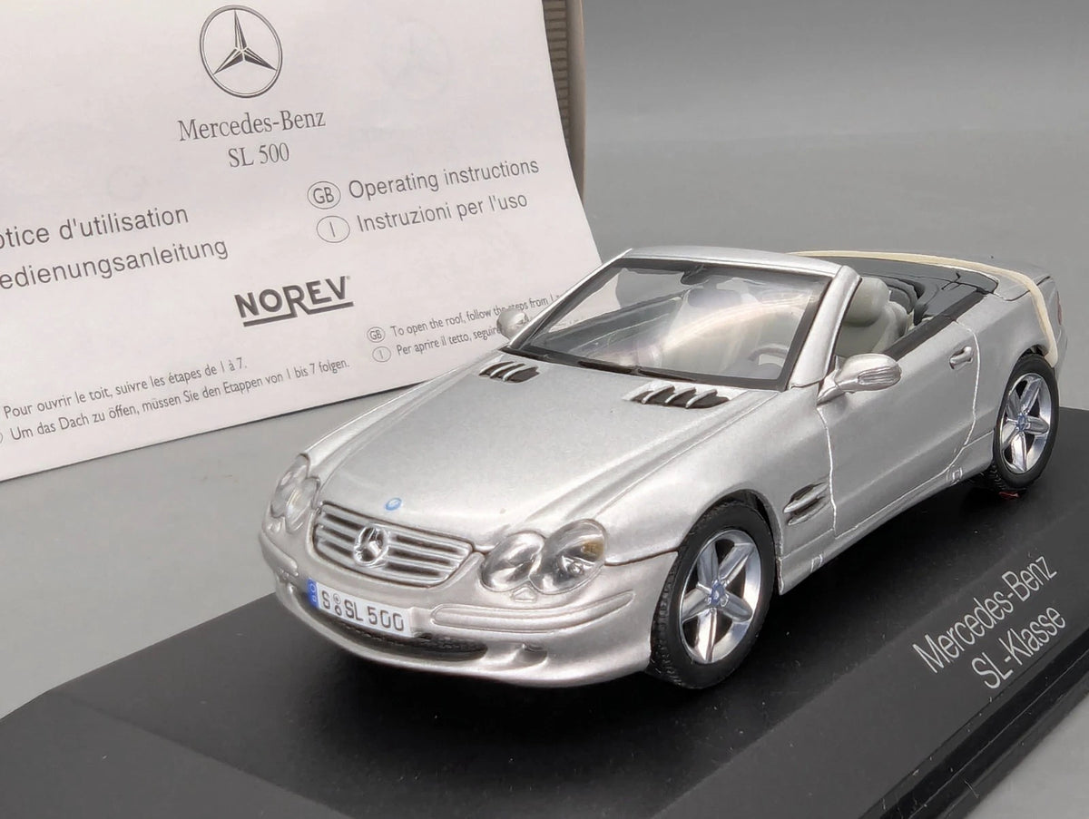 Modellautos 1:43 Norev Mercedes Benz SL Klasse SL 500 Silber mit Dealer OVP