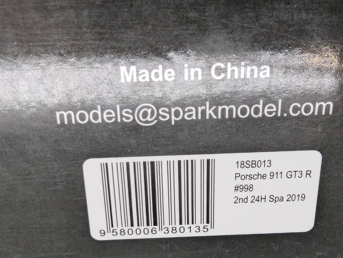 Modellautos 1:18 Spark Porsche 911 GT3 R Zweiter (2nd) 24h Spa 2019 #998 mit OVP
