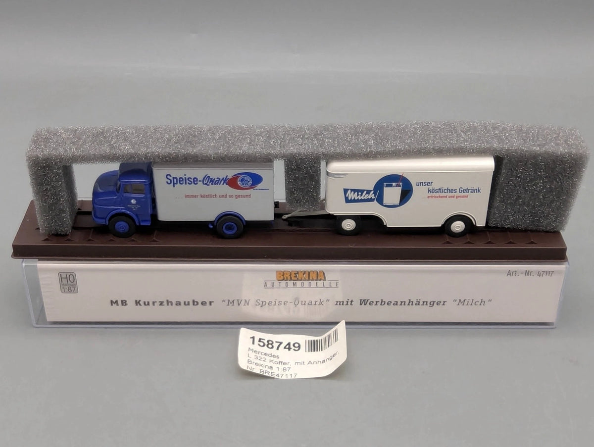 Lkw Modell H0 1:87 Brekina Mercedes Benz L 322 Koffer Lastwagen mit Anhänger OVP
