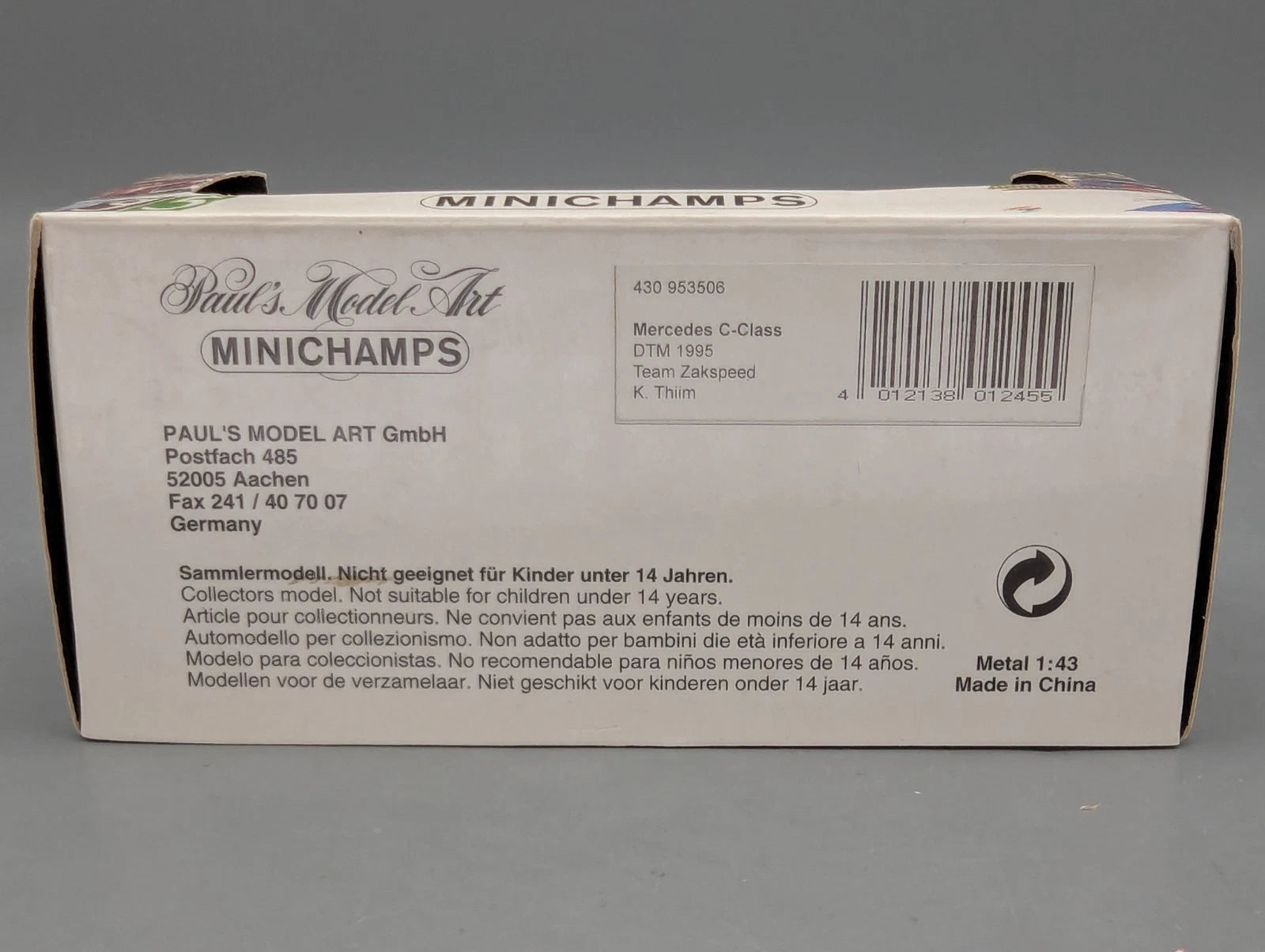 Modellautos 1:43 Minichamps AMG Mercedes C Klasse ITC 1995 #14 K. Thiim mit OVP