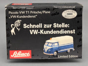 Modellautos 1:90 Schuco Piccolo VW T1 Pritsche / Plane VW-Kundendienst in OVP