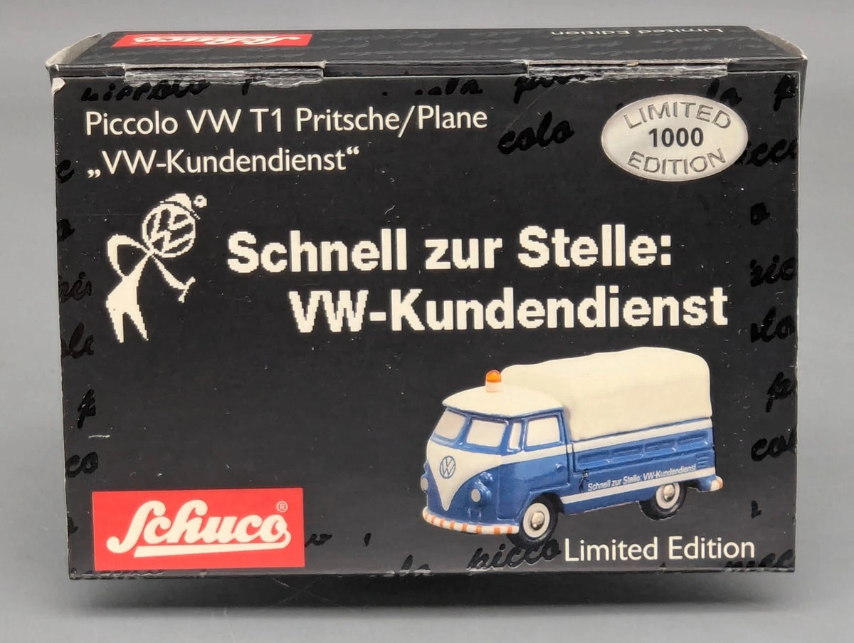 Modellautos 1:90 Schuco Piccolo VW T1 Pritsche / Plane VW-Kundendienst in OVP