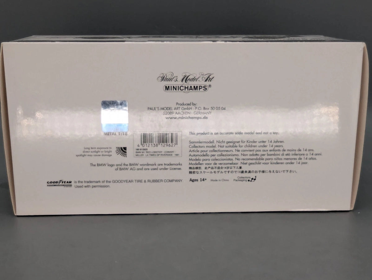 Modellautos 1:18 Minichamps BMW M1 Red Lobster WINNER Riverside 1981 #25 mit OVP
