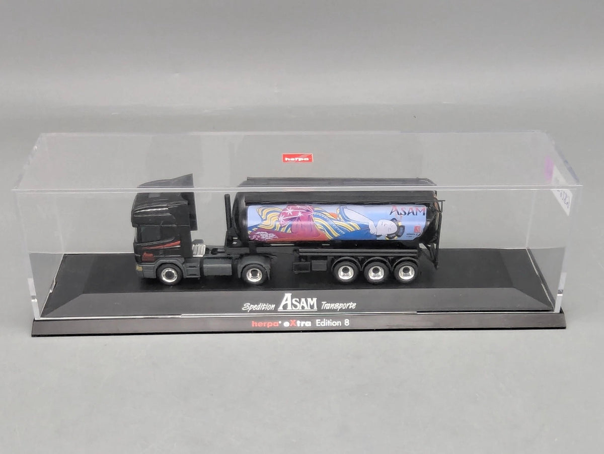 Lkw Modell 1:87 Herpa Edition 8 Scania Silo Sattelzug ASAM Transporte Vitrine