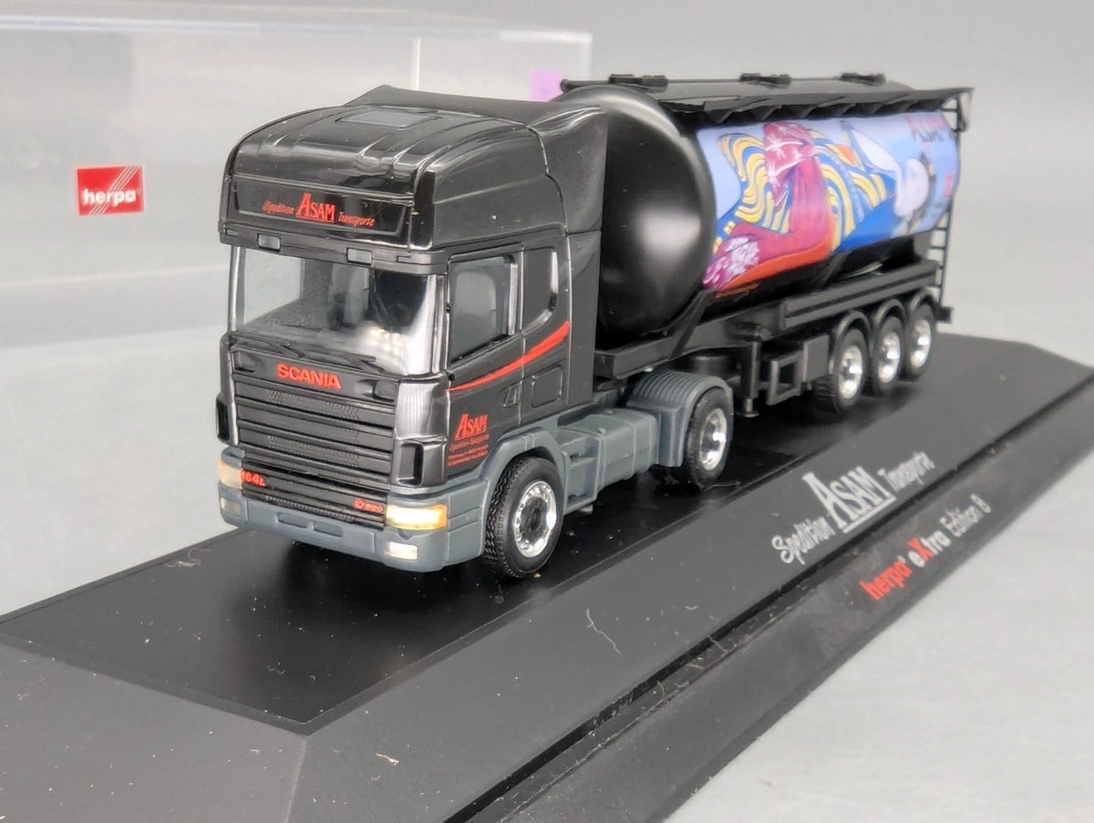Lkw Modell 1:87 Herpa Edition 8 Scania Silo Sattelzug ASAM Transporte Vitrine