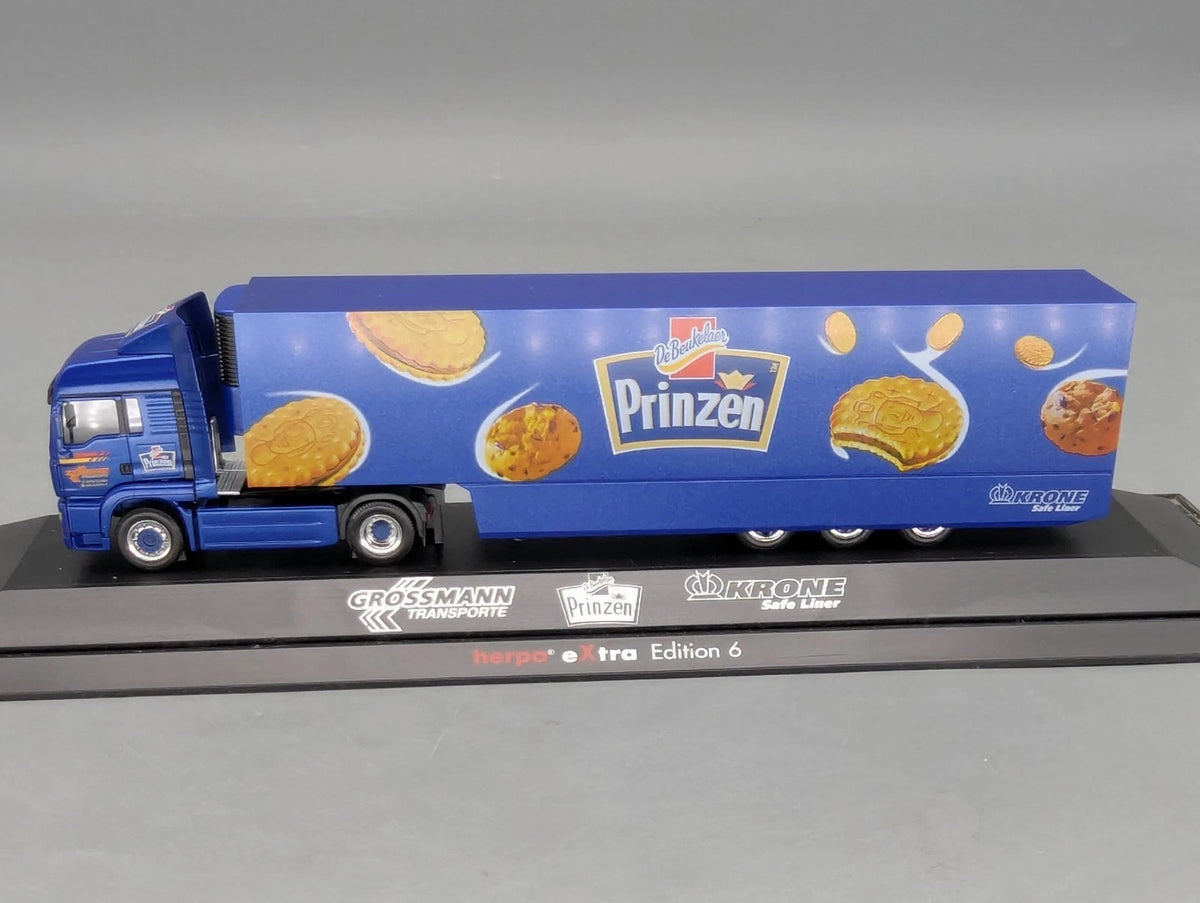 Lkw Modell 1:87 Herpa Extra Edition 6 MAN Krone De Beukelaer Prinzen mit Vitrine