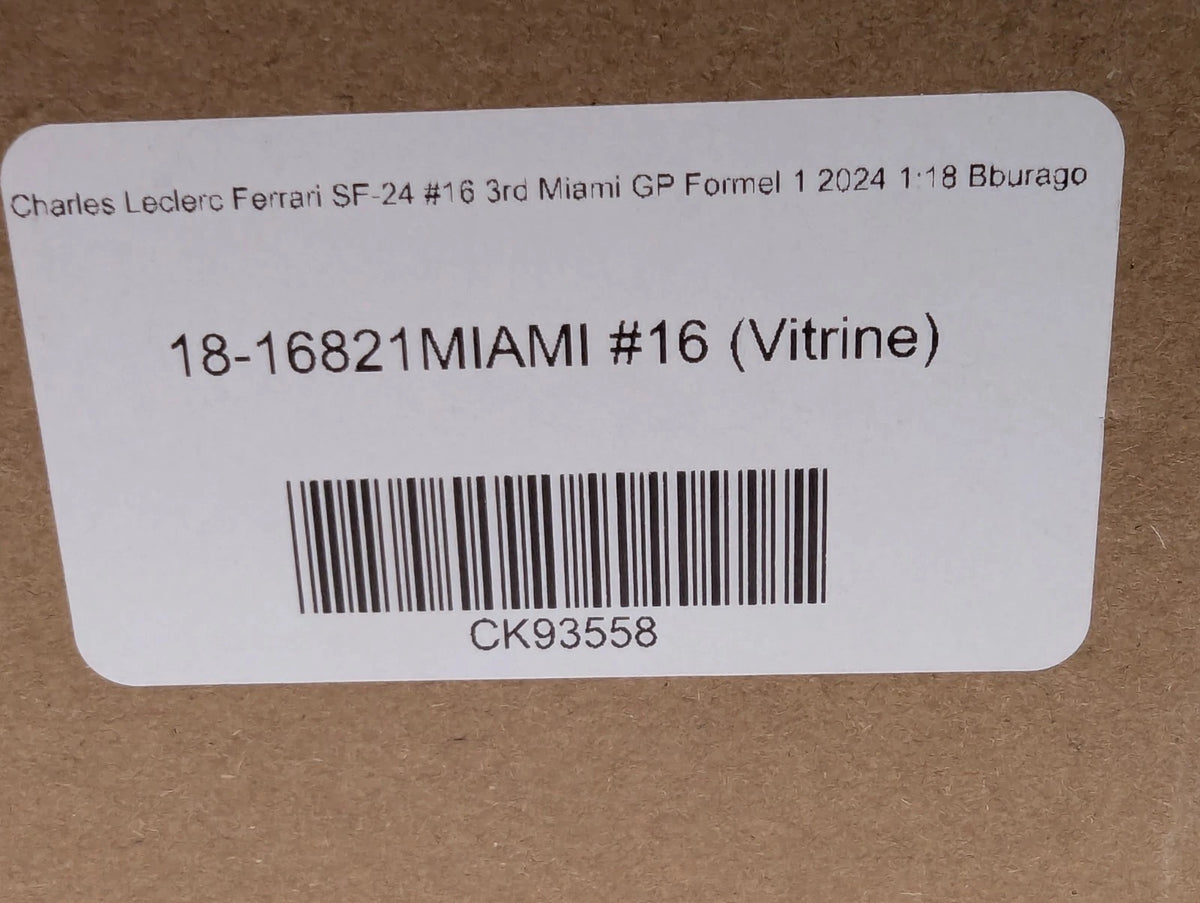 Modellautos 1:18 Bburago Ferrari SF24 Miami 2024 #16 C. Leclerc mit Vitrine OVP