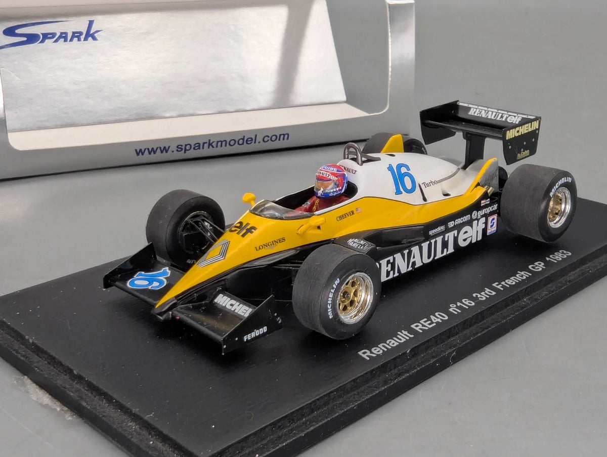 Modellautos 1:43 Spark S1707 Renault RE40 3rd French GP 1983 #16 E. Cheever OVP