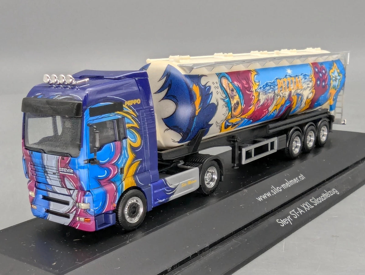 Lkw Modell 1:87 Herpa Steyr ST-A XXL Silosattelzug Silo-Melmer Pitztal Vitrine