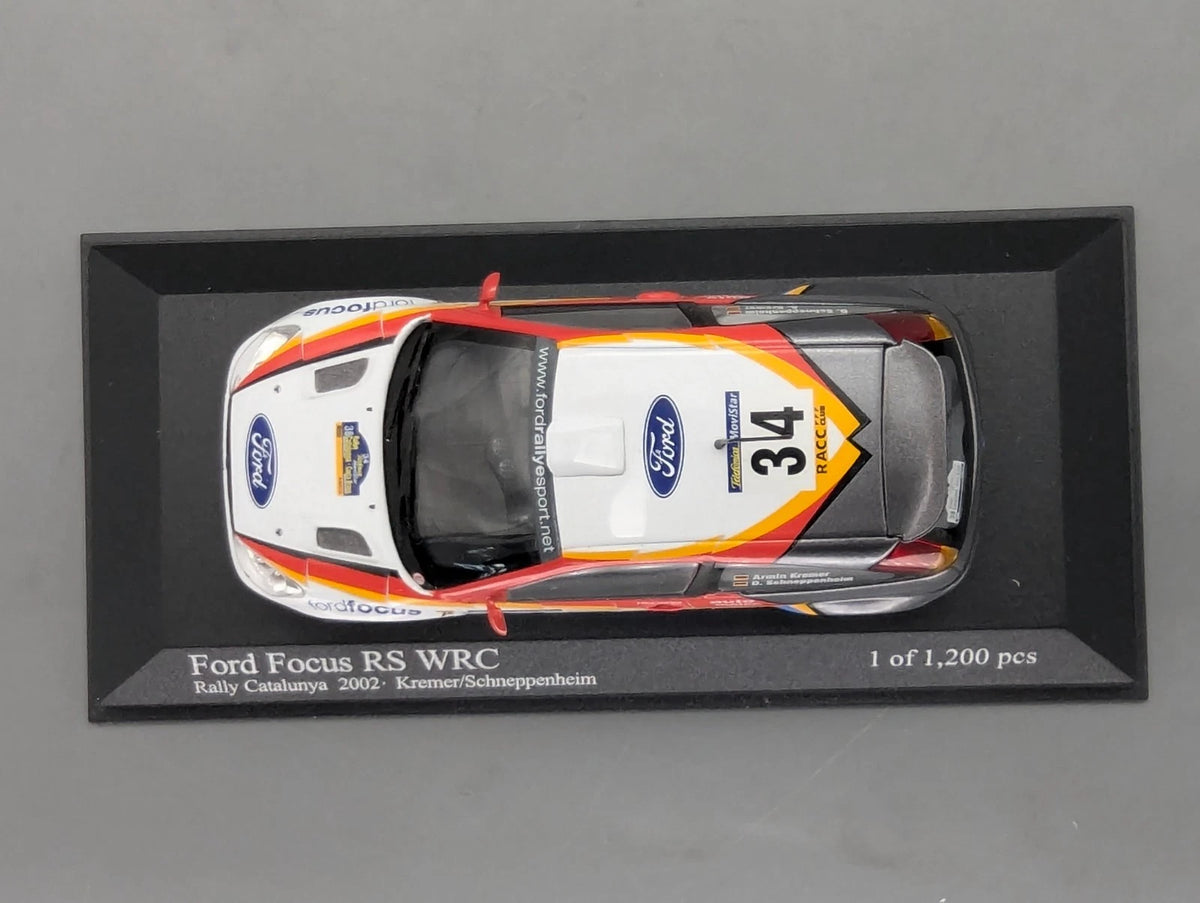 Modellautos 1:43 Minichamps Ford Focus RS WRC Rally Catalunya 2002 #34 mit OVP
