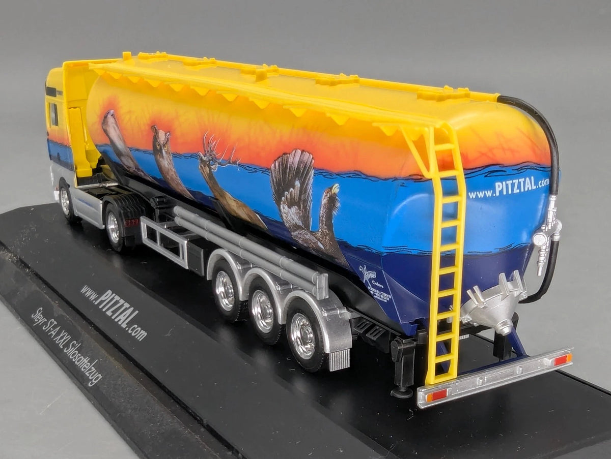 Lkw Modell 1:87 Herpa Steyr ST-A XXL Silosattelzug Pitztal mit Vitrine