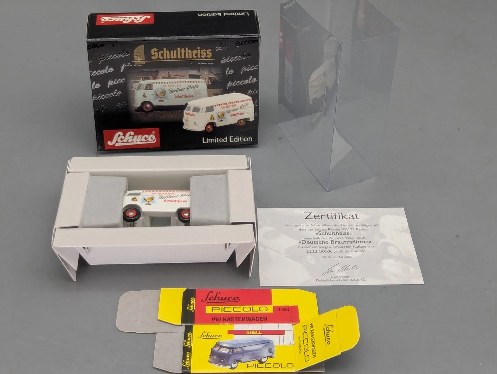 Modellautos 1:90 Schuco Volkswagen VW T1 Kasten Schultheiss 2005 mit OVP