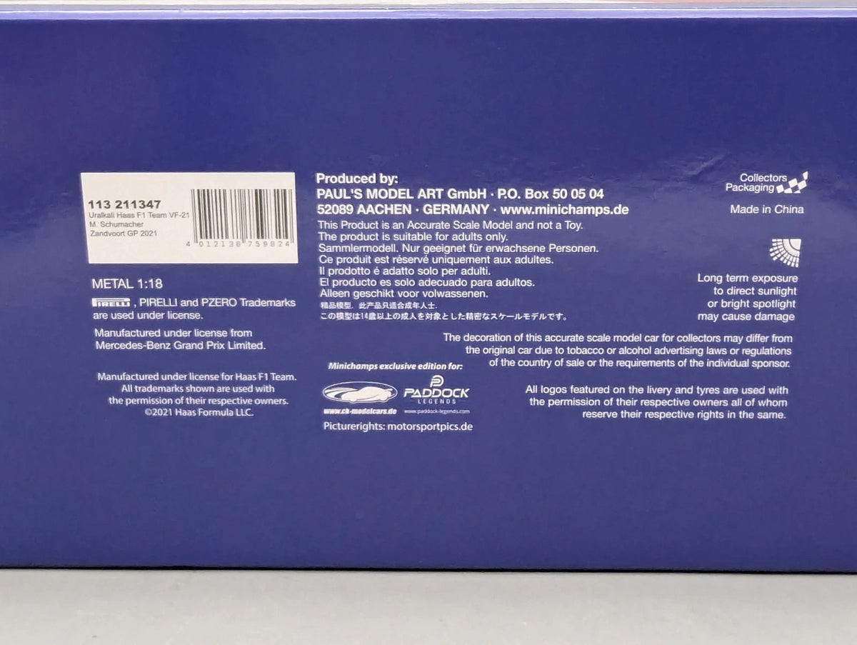 Modellautos 1:18 Minichamps Uralkali Haas VF-21 NL GP 2021 #47 M. Schumacher OVP
