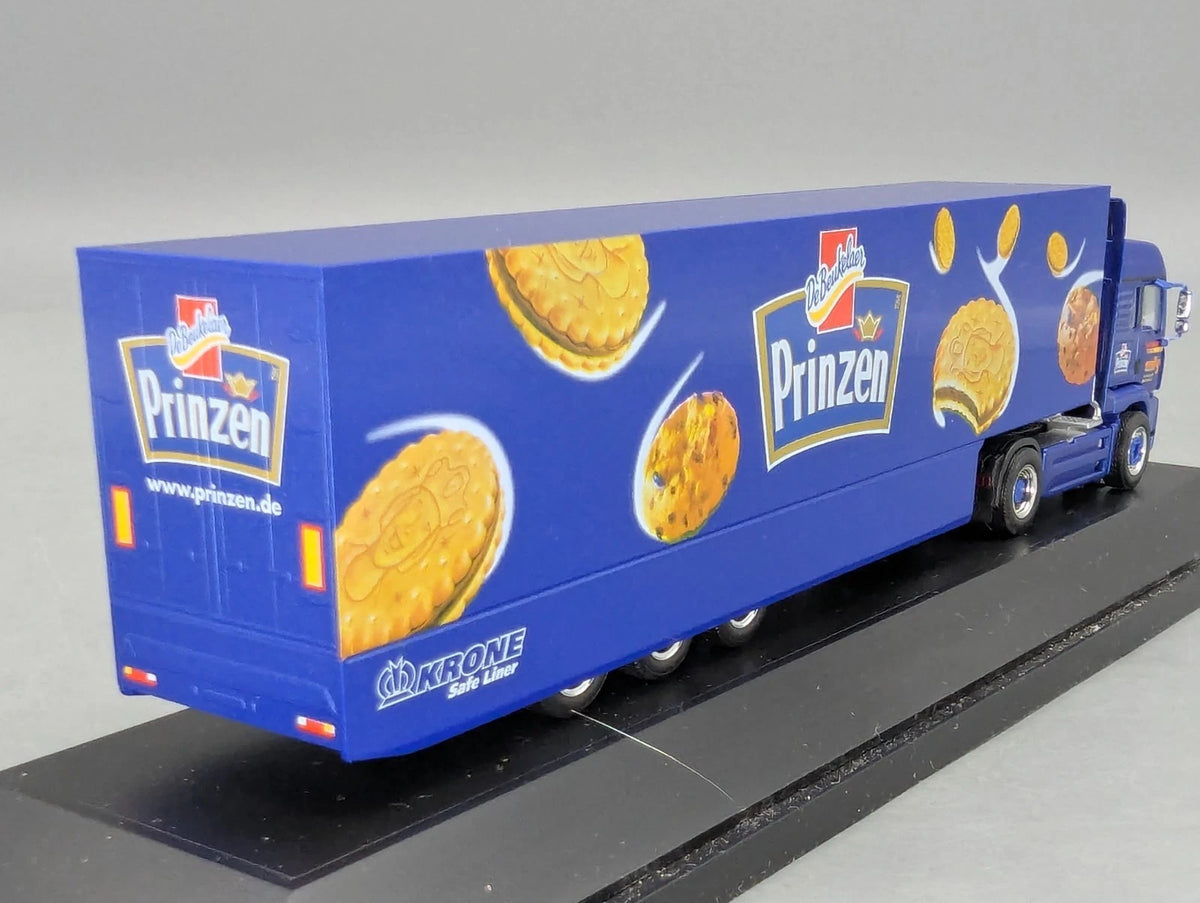 Lkw Modell 1:87 Herpa Extra Edition 6 MAN Krone De Beukelaer Prinzen mit Vitrine