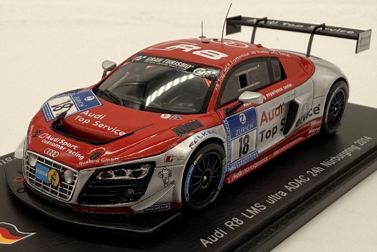 Modellautos 1:43 Spark Audi R8 LMS ultra 24h Nürburgring 2014 #18 in Vitrine