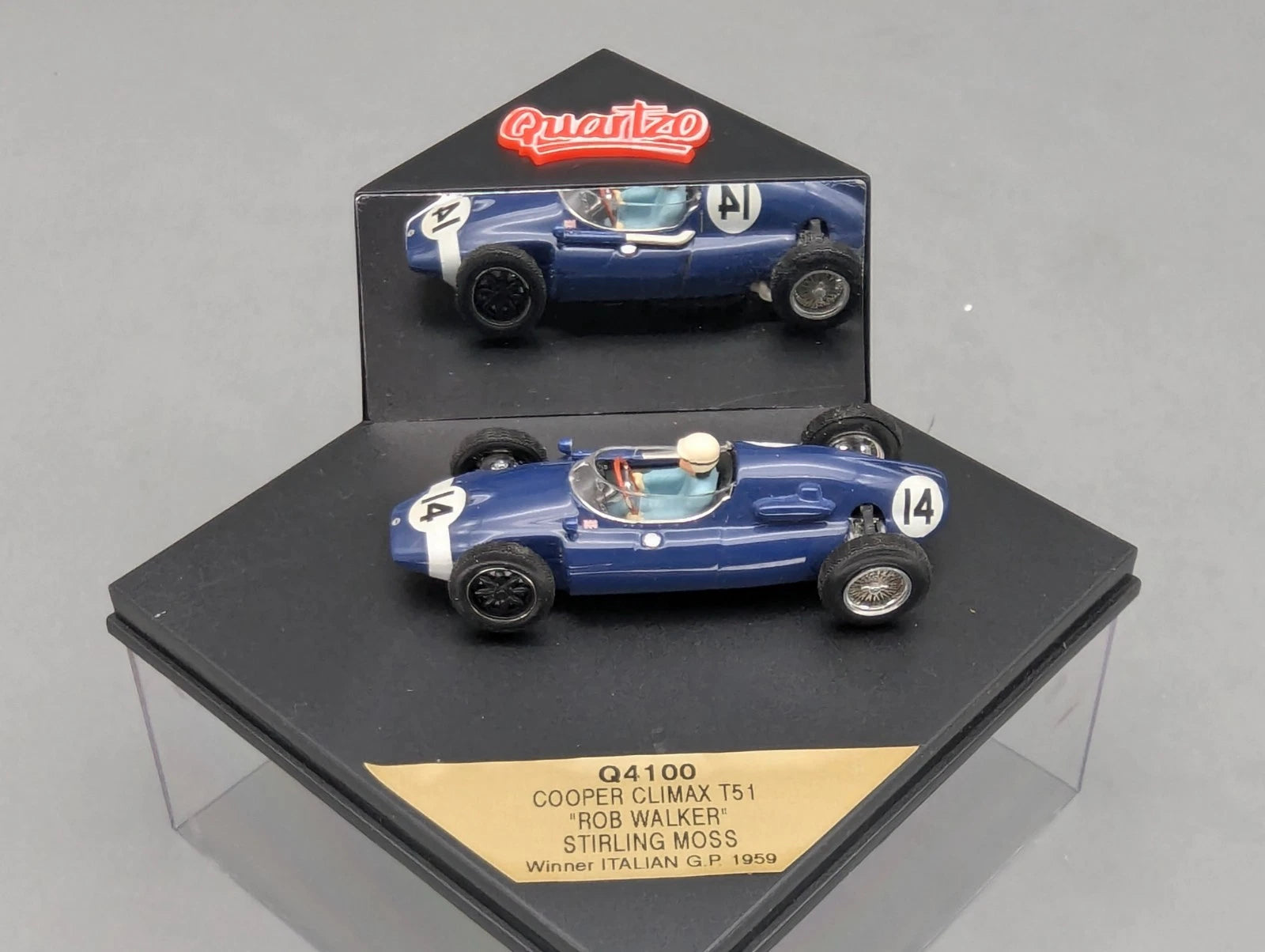 Modellautos 1:43 Quartzo Cooper Climax T51 WINNER Italien GP 1959 #14 Vitrine