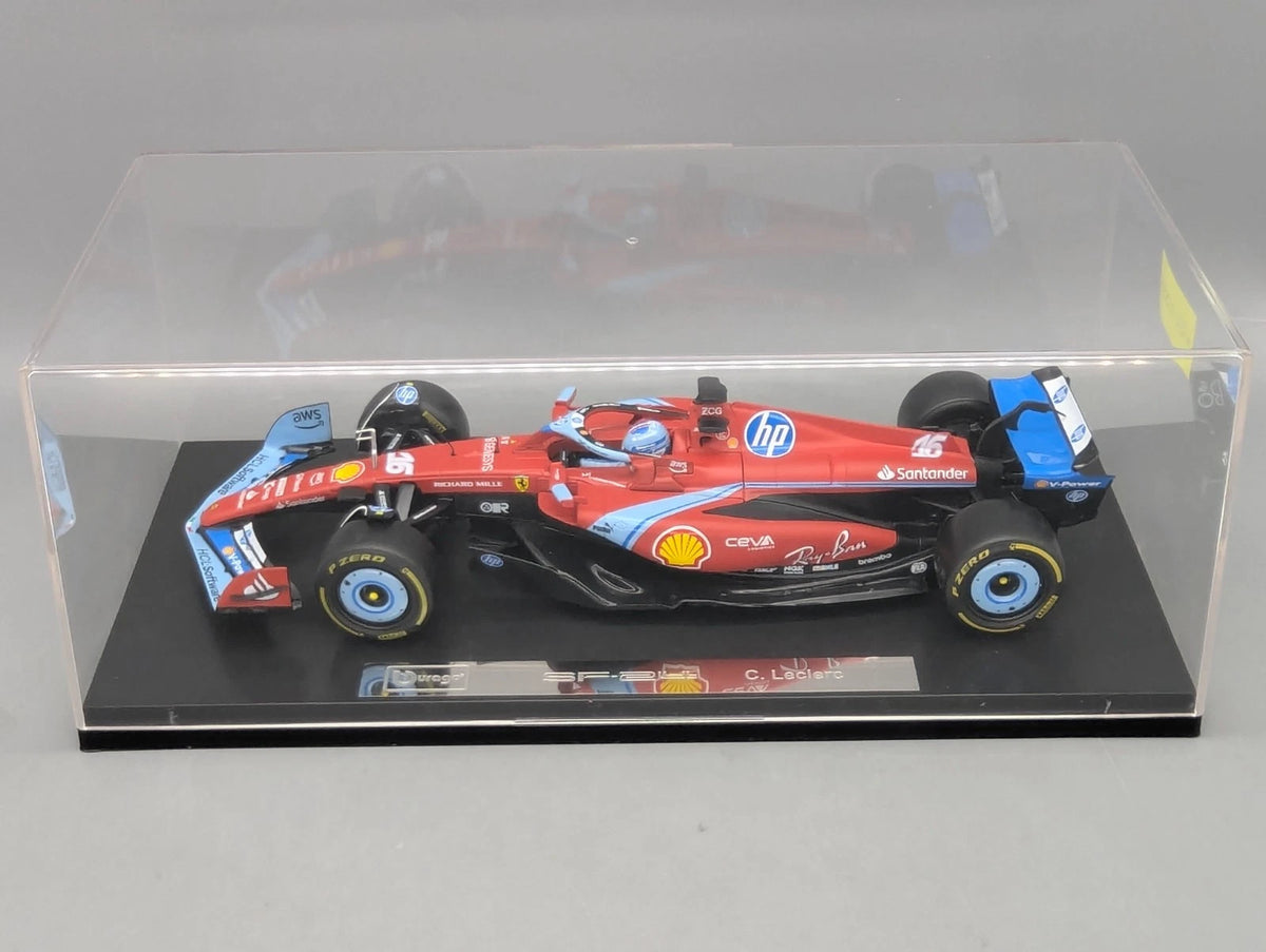 Modellautos 1:18 Bburago Ferrari SF24 Miami 2024 #16 C. Leclerc mit Vitrine OVP