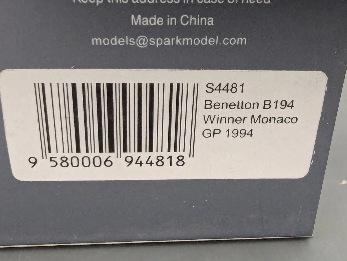 Modellautos 1:43 Spark S4481 Benetton B 194 WINNER Monaco 1994 #5 Schumacher OVP