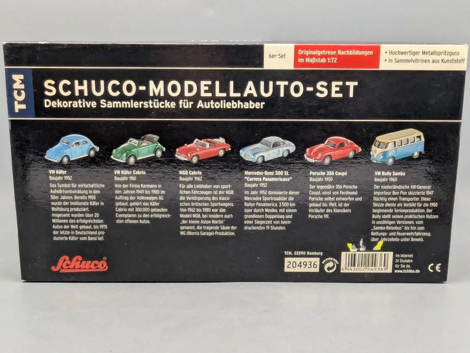 Modellautos 1:72 Schuco Tchibo 6-teiliges Set mit Vitrinen und OVP