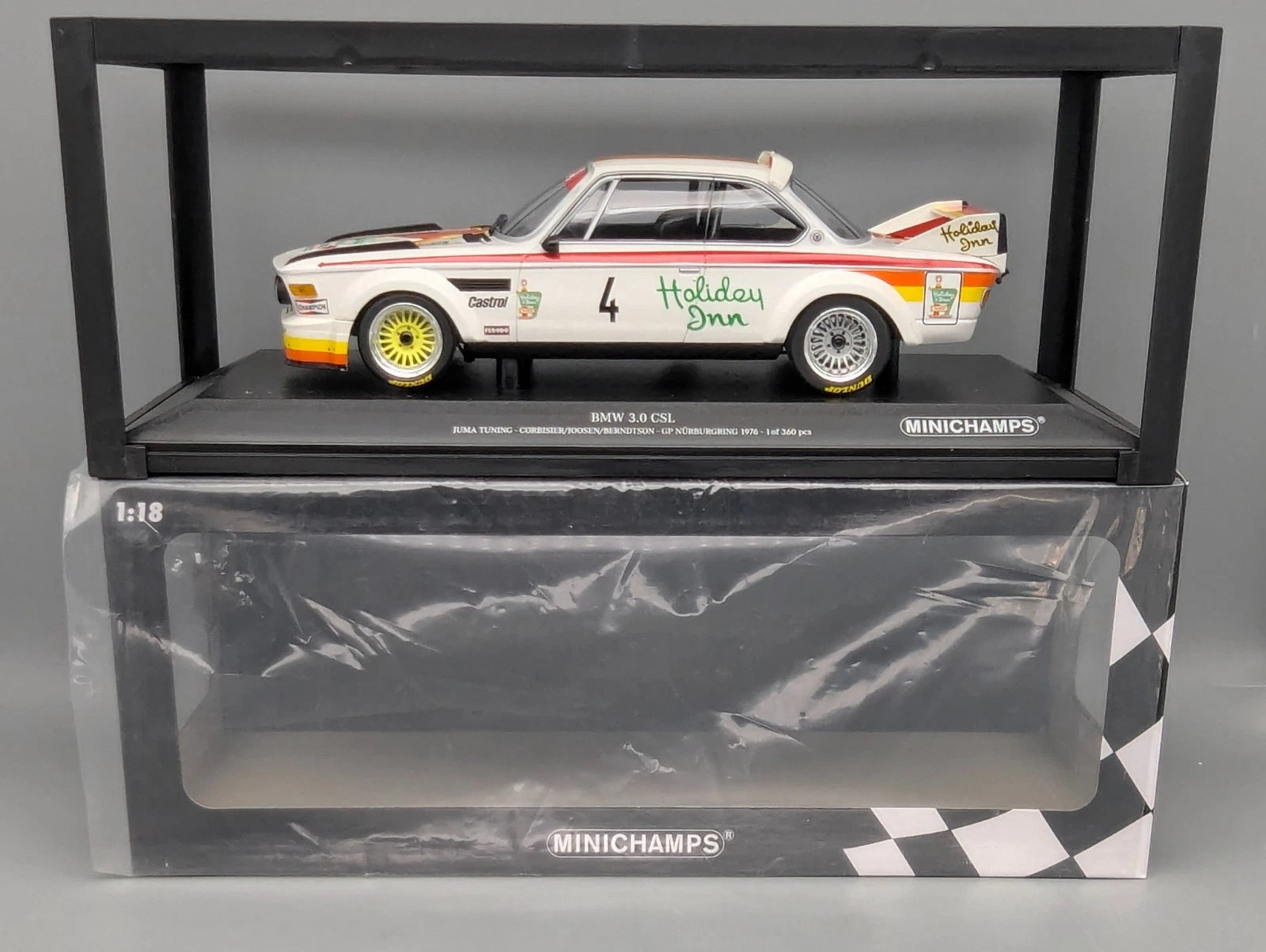 Modellautos 1:18 Minichamps BMW 3.0 CSL Nürburgring 1976 #4 Juma Tuning mit OVP