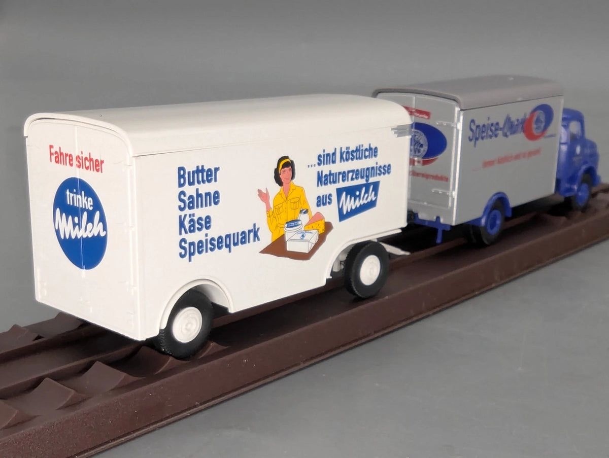 Lkw Modell H0 1:87 Brekina Mercedes Benz L 322 Koffer Lastwagen mit Anhänger OVP