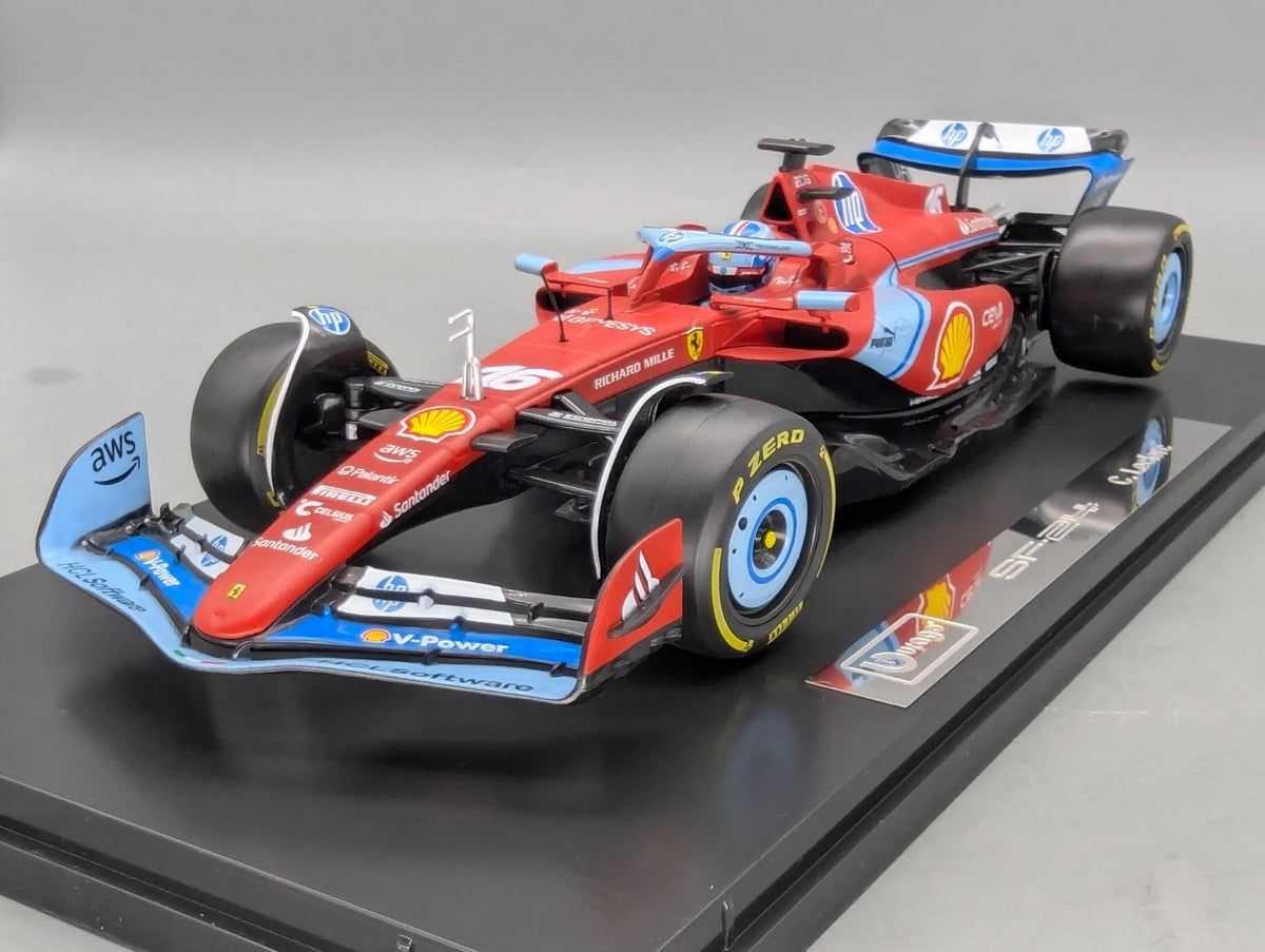Modellautos 1:18 Bburago Ferrari SF24 Miami 2024 #16 C. Leclerc mit Vitrine OVP