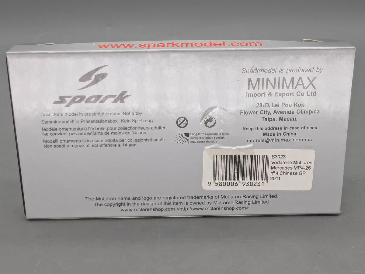 Modellautos 1:43 Spark S3023 McLaren Mercedes MP4-26 China GP 2011 #4 Button OVP