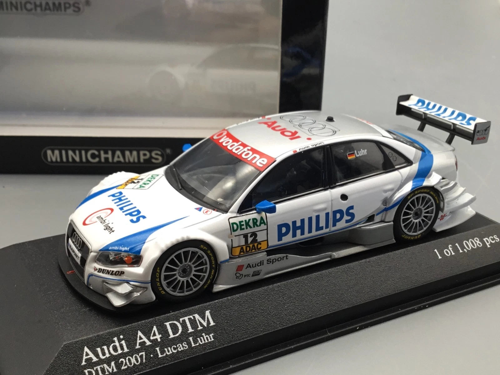 Modellautos 1:43 Minichamps Audi A4 DTM 2007 Lucas Luhr #12 in OVP