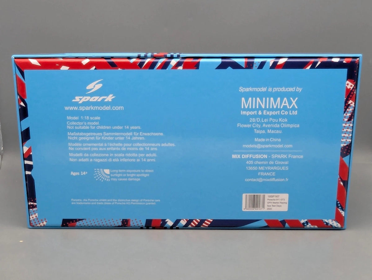 Modellautos 1:18 Spark Porsche 911 GT3 R - GPX Spa Test 2022 #221 mit OVP