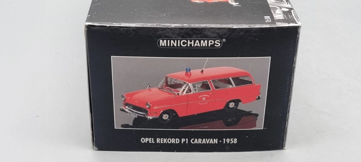 Modellautos 1:18 Minichamps 180 043291 Opel Rekord P1 Caravan Feuerwehr OVP