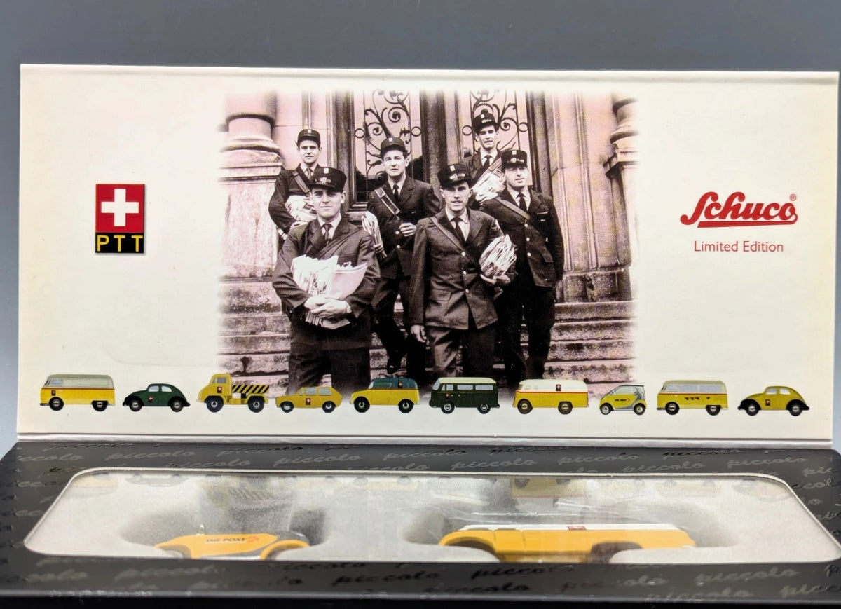 Modellautos 1:90 Schuco Piccolo Set "PTT" mit Mercedes-Benz L319 und Smart OVP