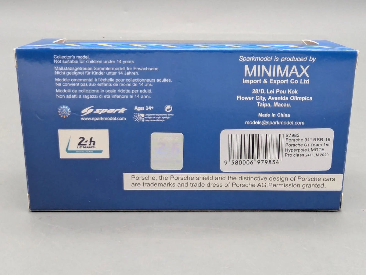 Modellautos 1:43 Spark S7983 Porsche 911 RSR-19 1.Pole 24h Le Mans 2020 #91 OVP