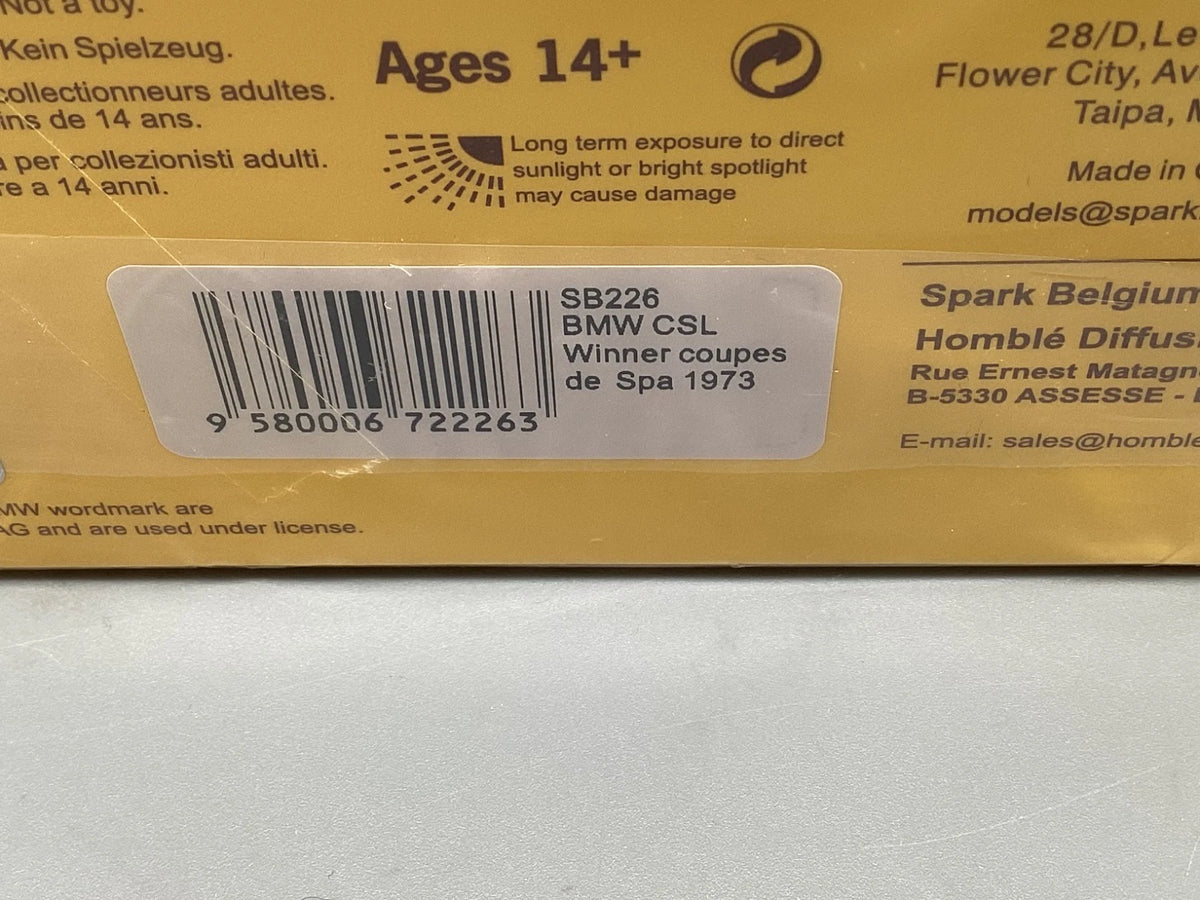 Modellautos 1:43 Spark BMW CSL Coupes De Spa 1973 mit OVP ungeöffnet