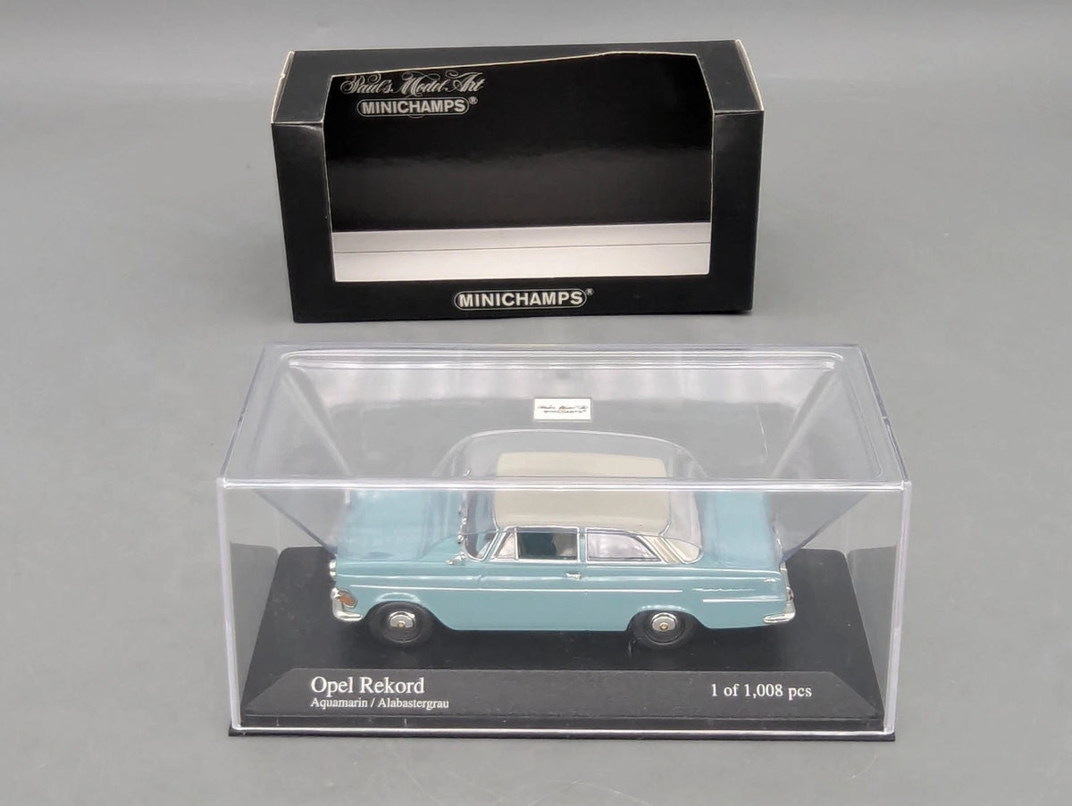 Modellautos 1:43 Minichamps Opel Rekord P2 1960 Blau Grau mit OVP