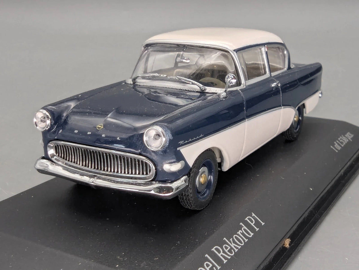 Modellautos 1:43 Minichamps Opel Rekord P1 1958 Royalblau Dark Blue Blau mit OVP