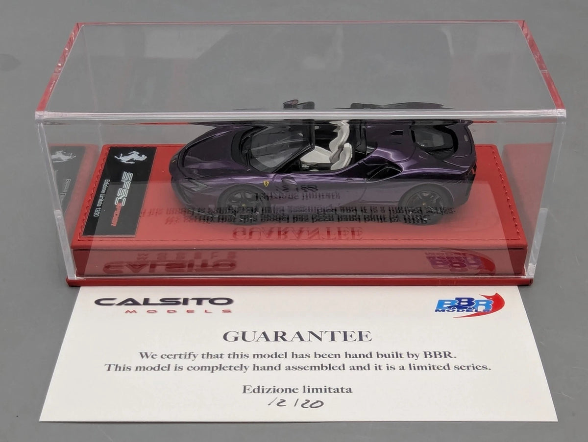 Modellautos 1:43 BBR CALSITO Ferrari SF90 Spider Ltd 12/20 Viola Hong Kong OVP